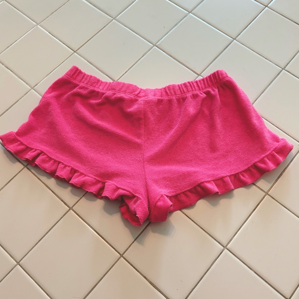 Pink ruffle loungewear pajamas booty shorts soft sexy girly holiday travel party
